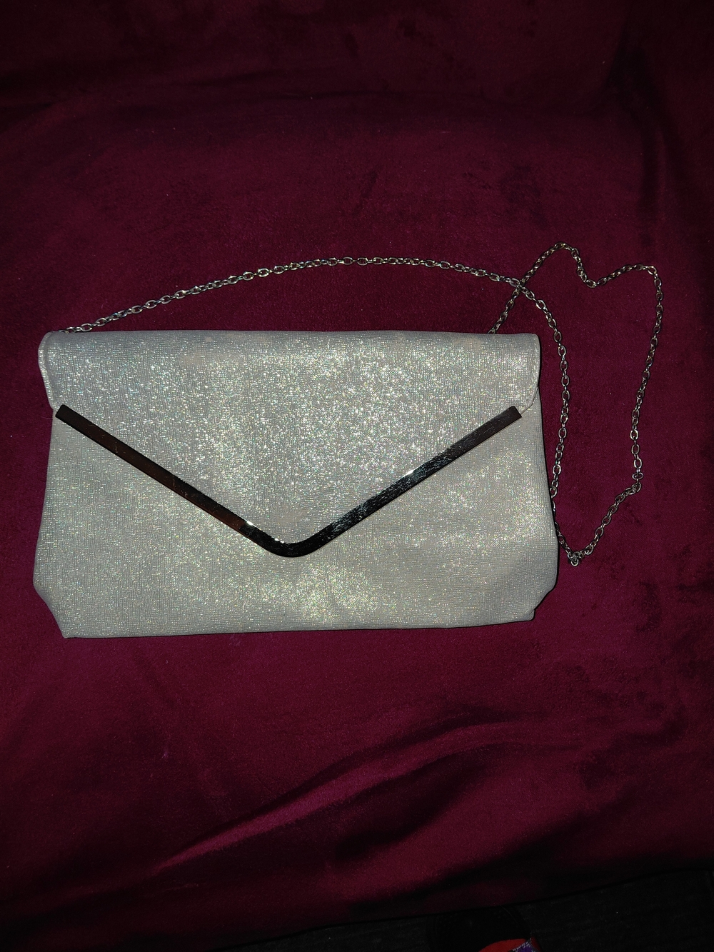 Sparkle Envelope Clutch with Chain Strap - Light Gold